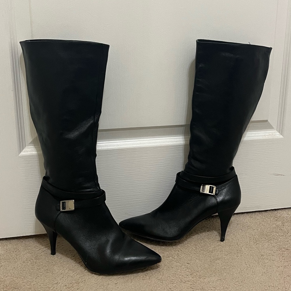 Vince Camuto Black Leather Knee High Heeled Boots